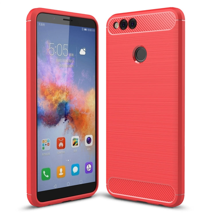 For Huawei  Honor 7X Brushed Carbon Fiber Texture TPU Shockproof Anti-slip Soft Protective Back Cover Case