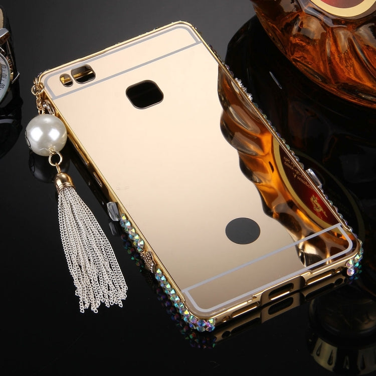 For Huawei  G9 Lite Pearl Chain Pendant Diamond Encrusted Electroplating Mirror PC Protective Cover Case