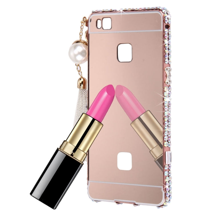 For Huawei  G9 Lite Pearl Chain Pendant Diamond Encrusted Electroplating Mirror PC Protective Cover Case