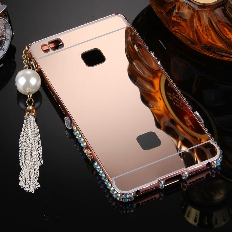 For Huawei  G9 Lite Pearl Chain Pendant Diamond Encrusted Electroplating Mirror PC Protective Cover Case