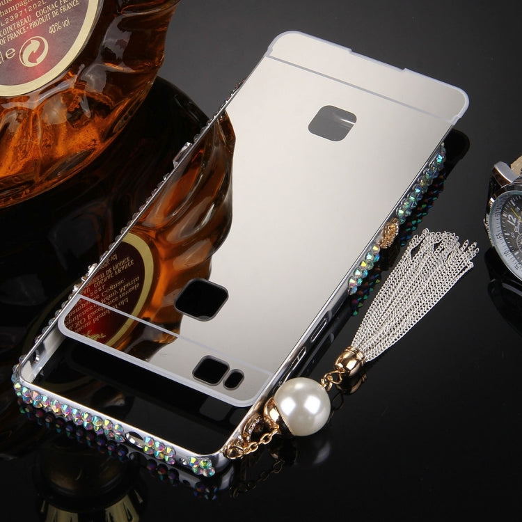 For Huawei  G9 Lite Pearl Chain Pendant Diamond Encrusted Electroplating Mirror PC Protective Cover Case