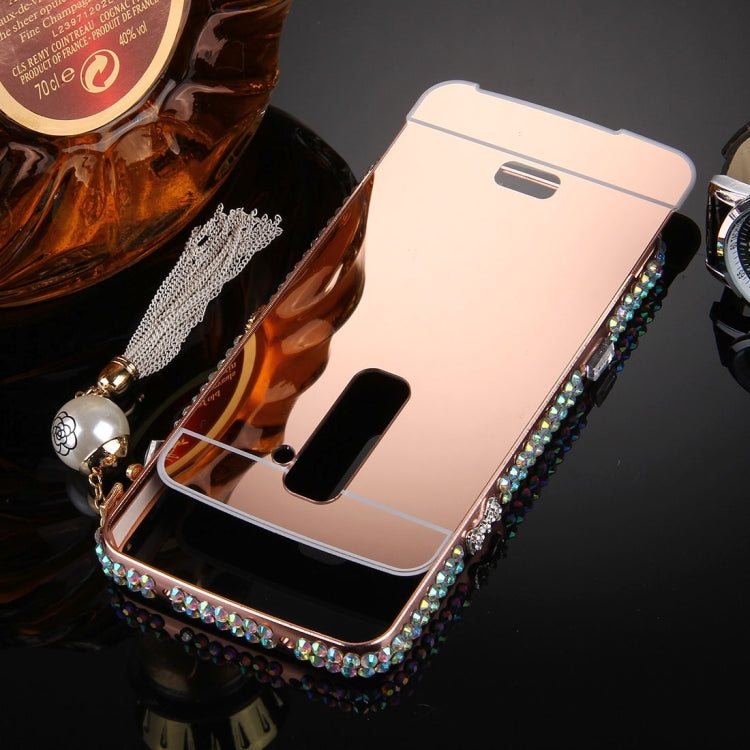 For LG G2 Pearl Chain Pendant Diamond Encrusted Electroplating Mirror PC Protective Cover Case(Rose Gold)