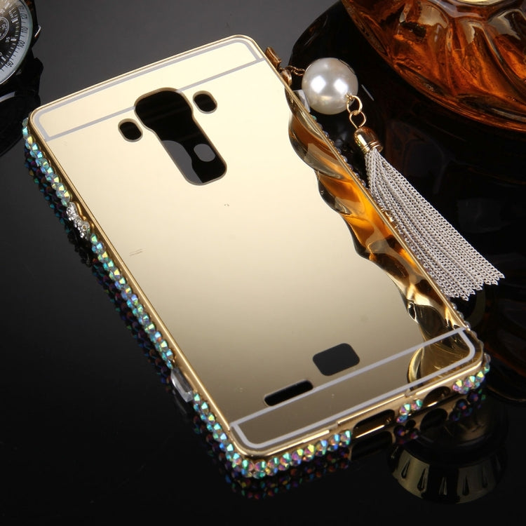 For LG G4 Pearl Chain Pendant Diamond Encrusted Electroplating Mirror PC Protective Cover Case