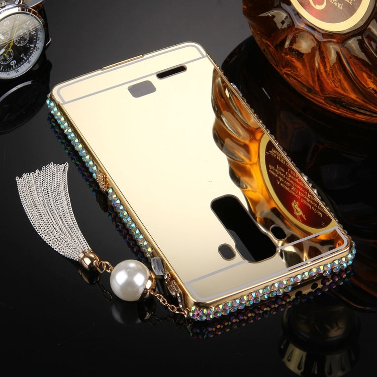 For LG G4 Pearl Chain Pendant Diamond Encrusted Electroplating Mirror PC Protective Cover Case