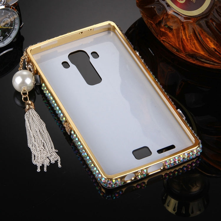 For LG G4 Pearl Chain Pendant Diamond Encrusted Electroplating Mirror PC Protective Cover Case