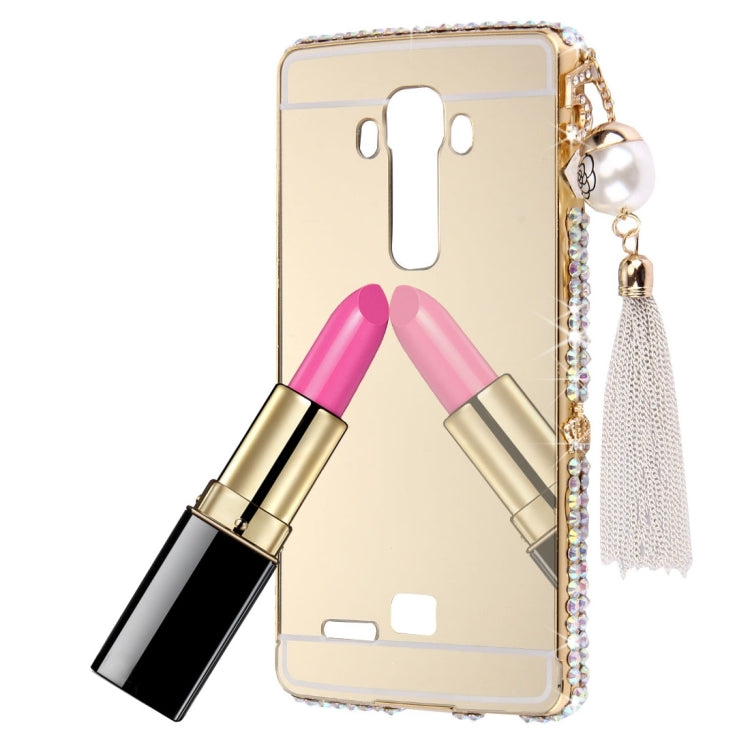 For LG G4 Pearl Chain Pendant Diamond Encrusted Electroplating Mirror PC Protective Cover Case