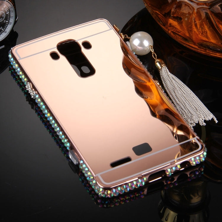 For LG G4 Pearl Chain Pendant Diamond Encrusted Electroplating Mirror PC Protective Cover Case
