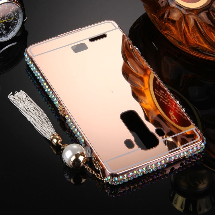 For LG G4 Pearl Chain Pendant Diamond Encrusted Electroplating Mirror PC Protective Cover Case
