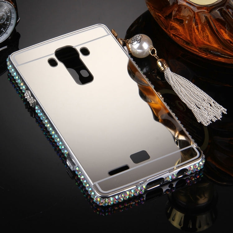 For LG G4 Pearl Chain Pendant Diamond Encrusted Electroplating Mirror PC Protective Cover Case