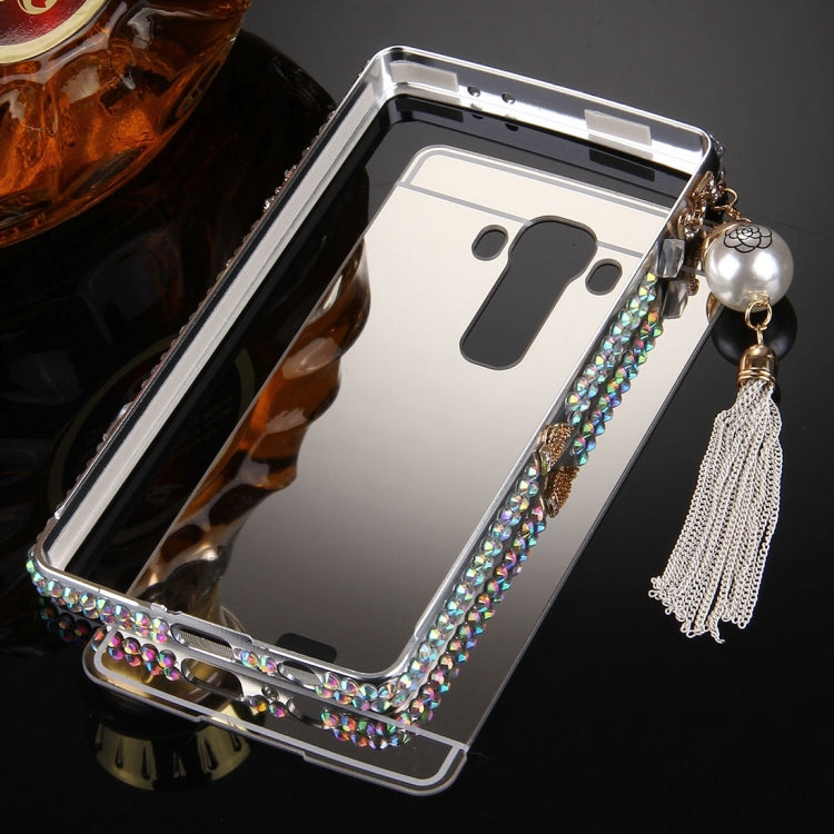 For LG G4 Pearl Chain Pendant Diamond Encrusted Electroplating Mirror PC Protective Cover Case