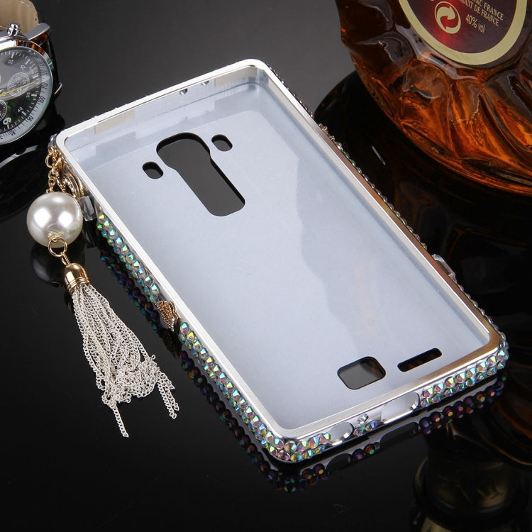 For LG G4 Pearl Chain Pendant Diamond Encrusted Electroplating Mirror PC Protective Cover Case