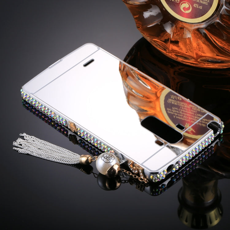 For LG G4 Stylus Pearl Chain Pendant Diamond Encrusted Electroplating Mirror PC Protective Cover Case(Silver)