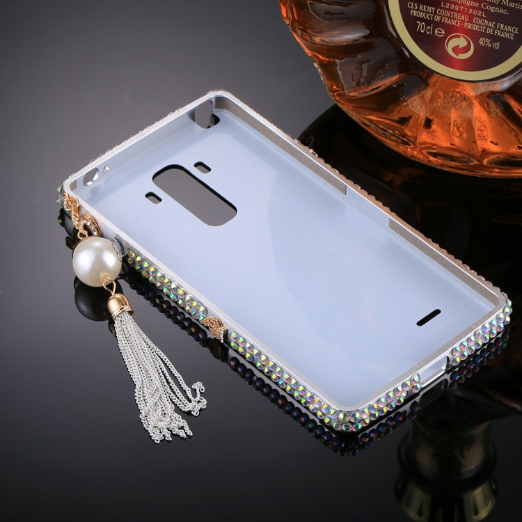 For LG G4 Stylus Pearl Chain Pendant Diamond Encrusted Electroplating Mirror PC Protective Cover Case(Silver)