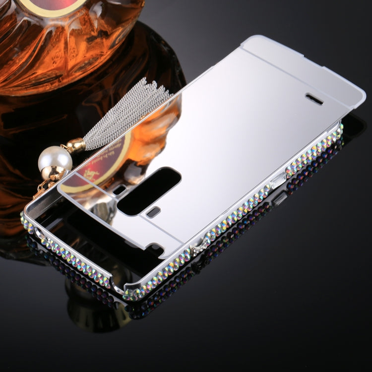 For LG G4 Stylus Pearl Chain Pendant Diamond Encrusted Electroplating Mirror PC Protective Cover Case(Silver)