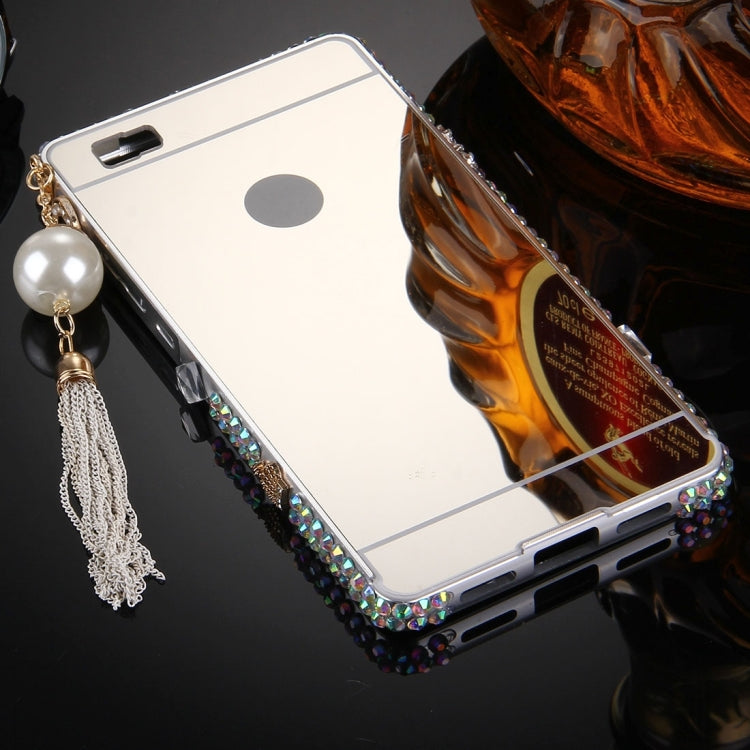 For Huawei  P8 Lite Pearl Chain Pendant Diamond Encrusted Electroplating Mirror PC Protective Cover Case(Silver)