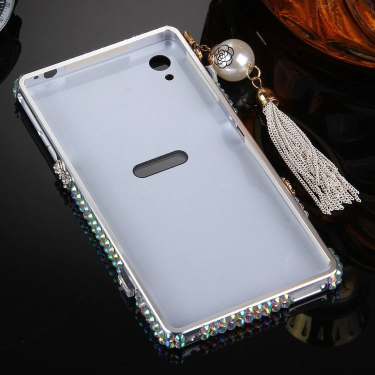 For Sony Xperia Z3 Chain Pendant Diamond Encrusted Electroplating Mirror PC Protective Cover Case(Silver)