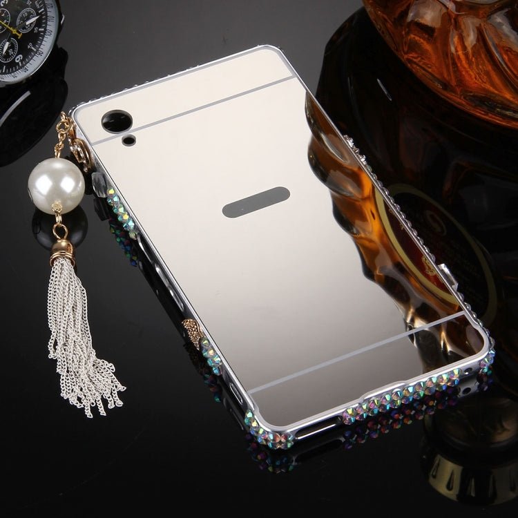 For Sony Xperia Z5 Chain Pendant Diamond Encrusted Electroplating Mirror PC Protective Cover Case
