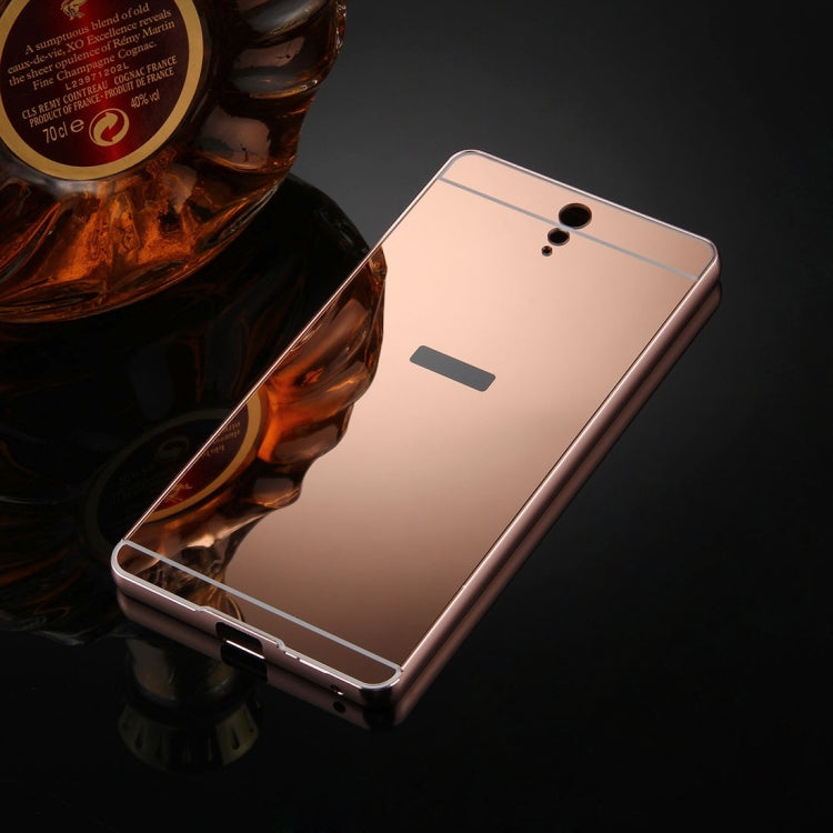 For Sony Xperia C5 Mirror Push Pull Back Shell Cover + Electroplating Bumper Frame Protective Combination Case(Rose Gold)