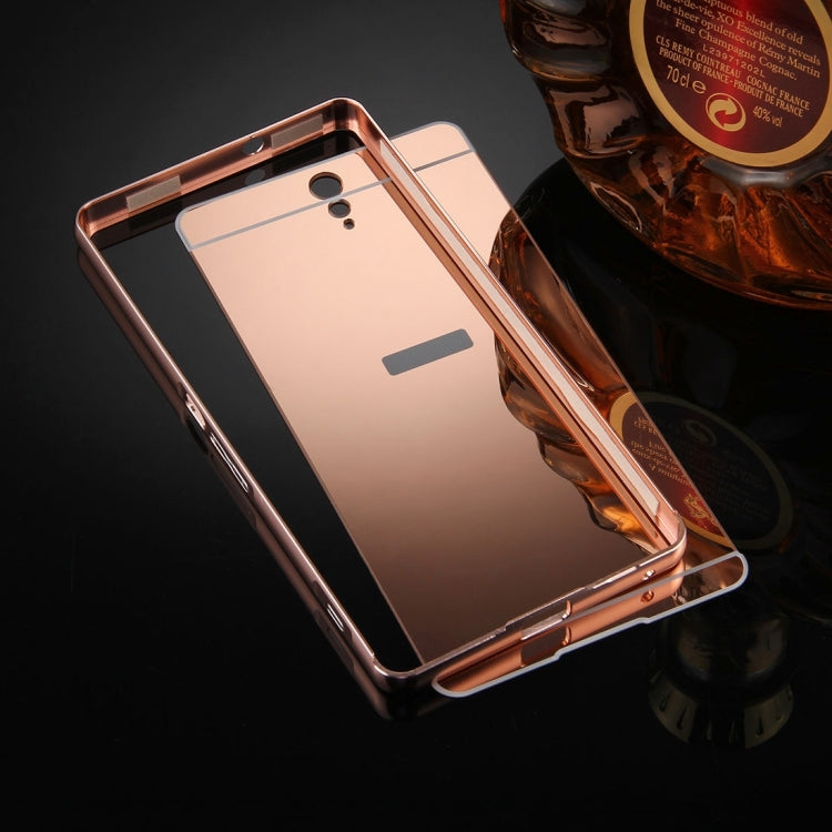 For Sony Xperia C5 Mirror Push Pull Back Shell Cover + Electroplating Bumper Frame Protective Combination Case(Rose Gold)