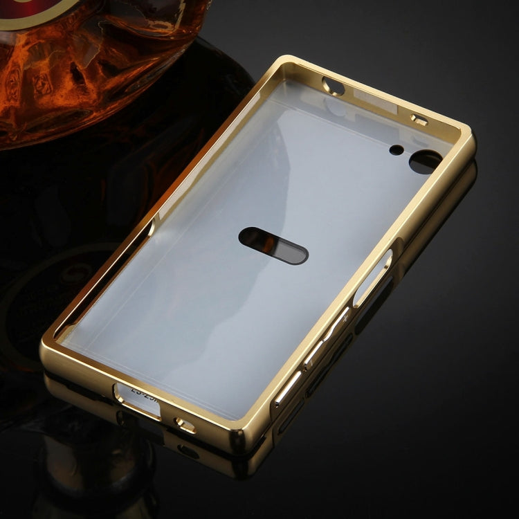For Sony Xperia Z5 Mini Mirror Push Pull Back Shell Cover + Electroplating Bumper Frame Protective Combination Case