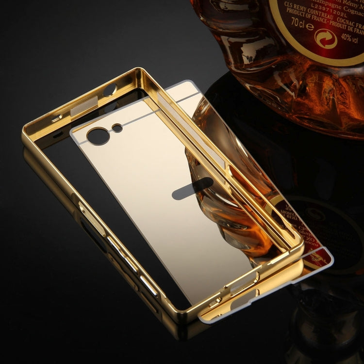 For Sony Xperia Z5 Mini Mirror Push Pull Back Shell Cover + Electroplating Bumper Frame Protective Combination Case