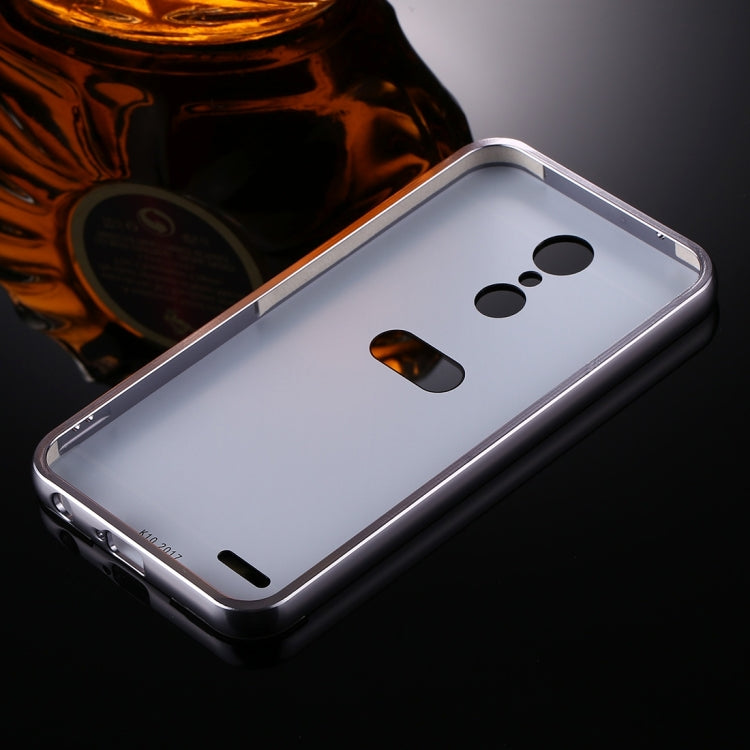 For LG K10 (2017) (EU Version) Mirror Push Pull Back Shell Cover + Electroplating Bumper Frame Protective Combination Case