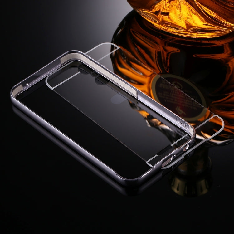 For LG K10 (2017) (EU Version) Mirror Push Pull Back Shell Cover + Electroplating Bumper Frame Protective Combination Case