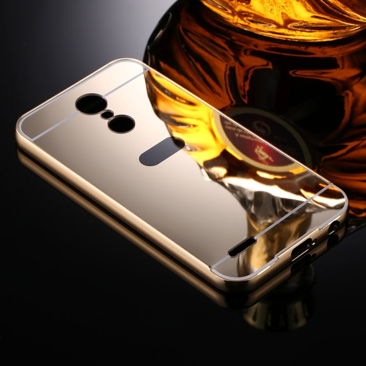 For LG K10 (2017) (EU Version) Mirror Push Pull Back Shell Cover + Electroplating Bumper Frame Protective Combination Case