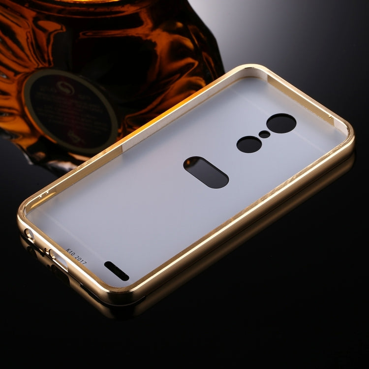 For LG K10 (2017) (EU Version) Mirror Push Pull Back Shell Cover + Electroplating Bumper Frame Protective Combination Case