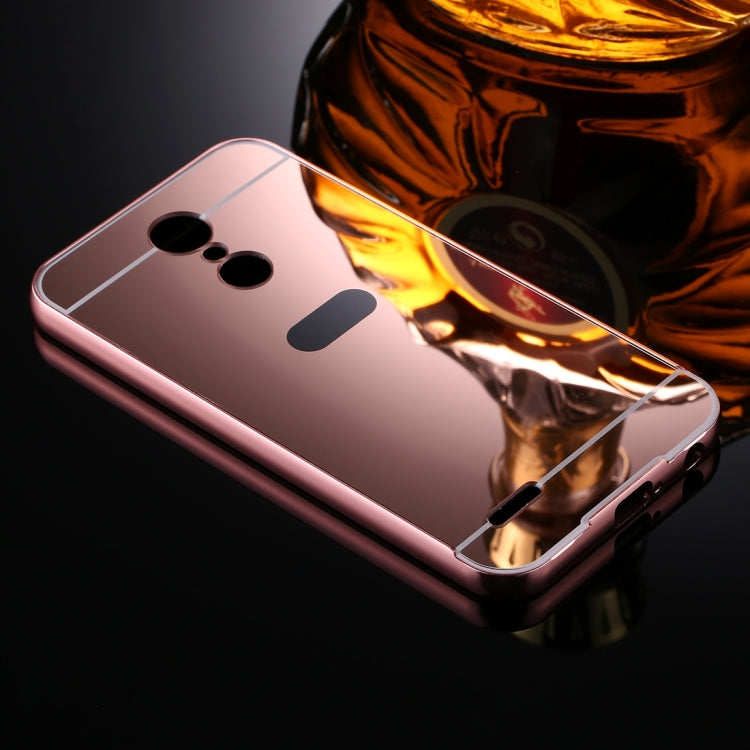 For LG K10 (2017) (EU Version) Mirror Push Pull Back Shell Cover + Electroplating Bumper Frame Protective Combination Case