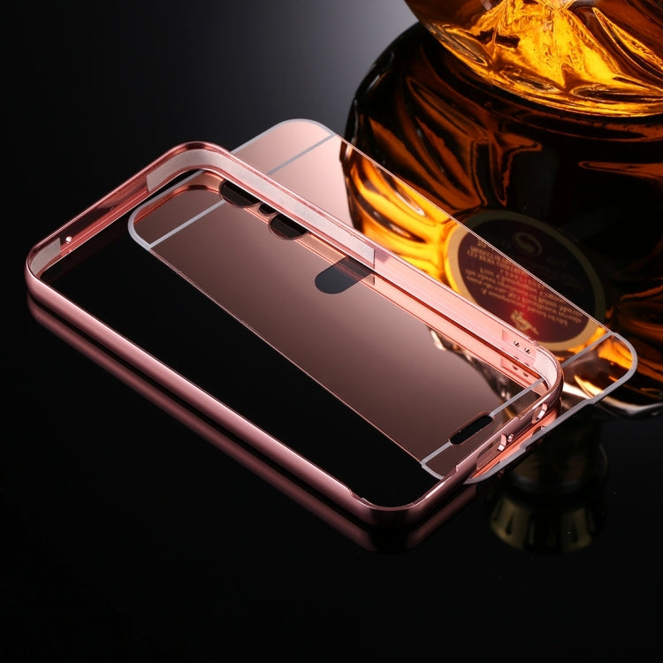 For LG K10 (2017) (EU Version) Mirror Push Pull Back Shell Cover + Electroplating Bumper Frame Protective Combination Case