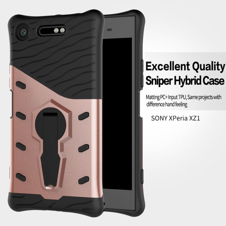 For Sony Xperia XZ1 PC + TPU Dropproof Sniper Hybrid Protective Back Cover Case with 360 Degree Rotation Holder