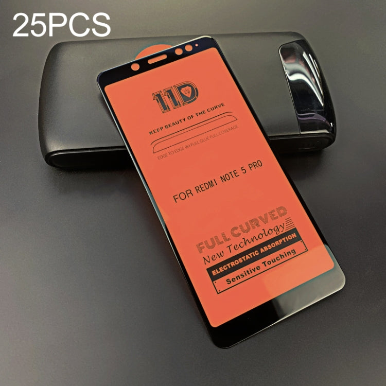 25 PCS mietubl Scratchproof 11D HD Full Glue Full Curved Screen Tempered Glass Film for Xiaomi Redmi Note 5 Pro (Black)