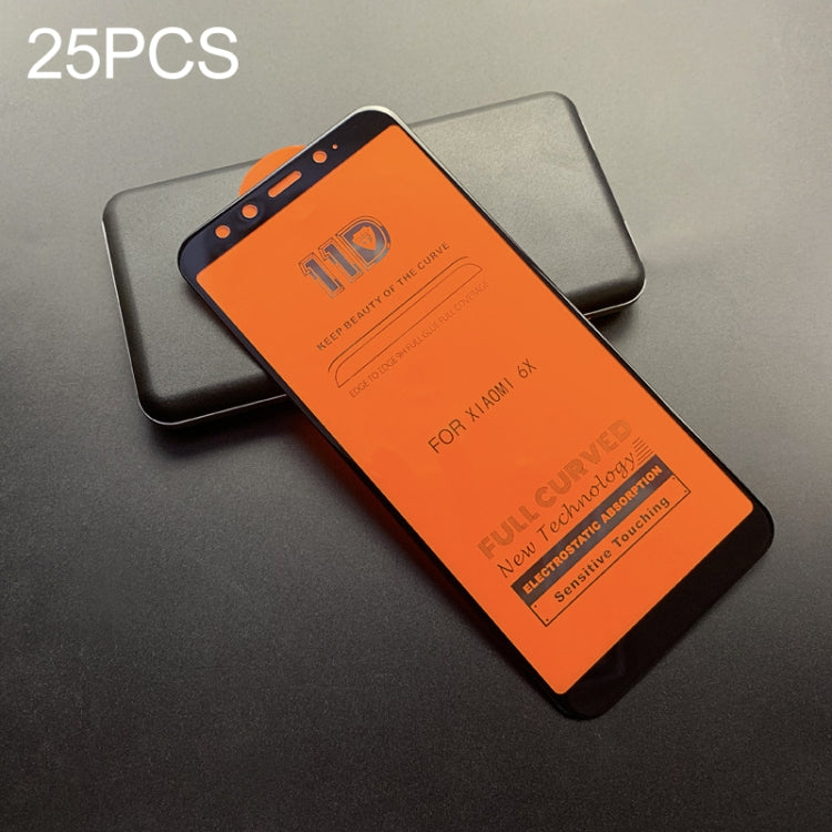 25 PCS mietubl Scratchproof 11D HD Full Glue Full Curved Screen Tempered Glass Film for Xiaomi Mi 6X / A2(Black)