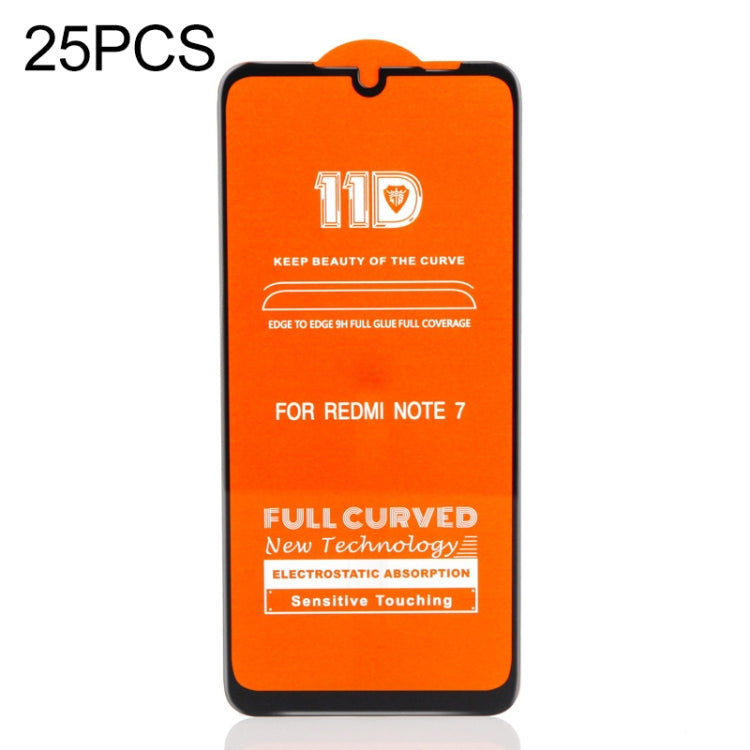 25 PCS mietubl Scratchproof 11D HD Full Glue Full Curved Screen Tempered Glass Film for Xiaomi Redmi Note 7 Pro (Black)