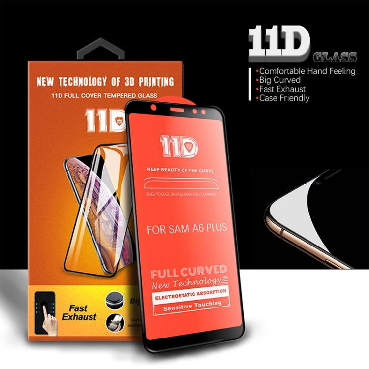 mietubl Scratchproof 11D HD Full Glue Full Curved Screen Tempered Glass Film for Galaxy A6+ (2018) (Black)