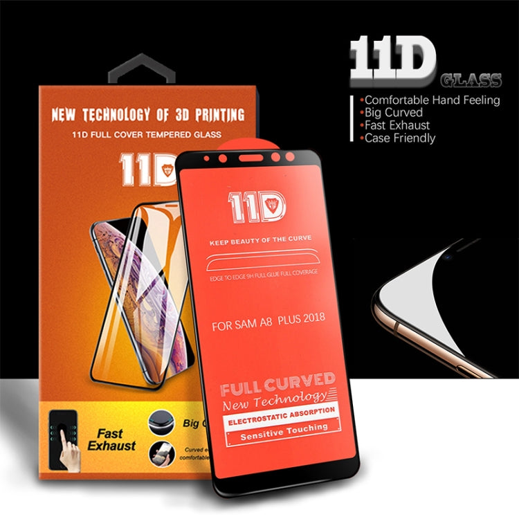 mietubl Scratchproof 11D HD Full Glue Full Curved Screen Tempered Glass Film for Galaxy A8+ (2018) (Black)