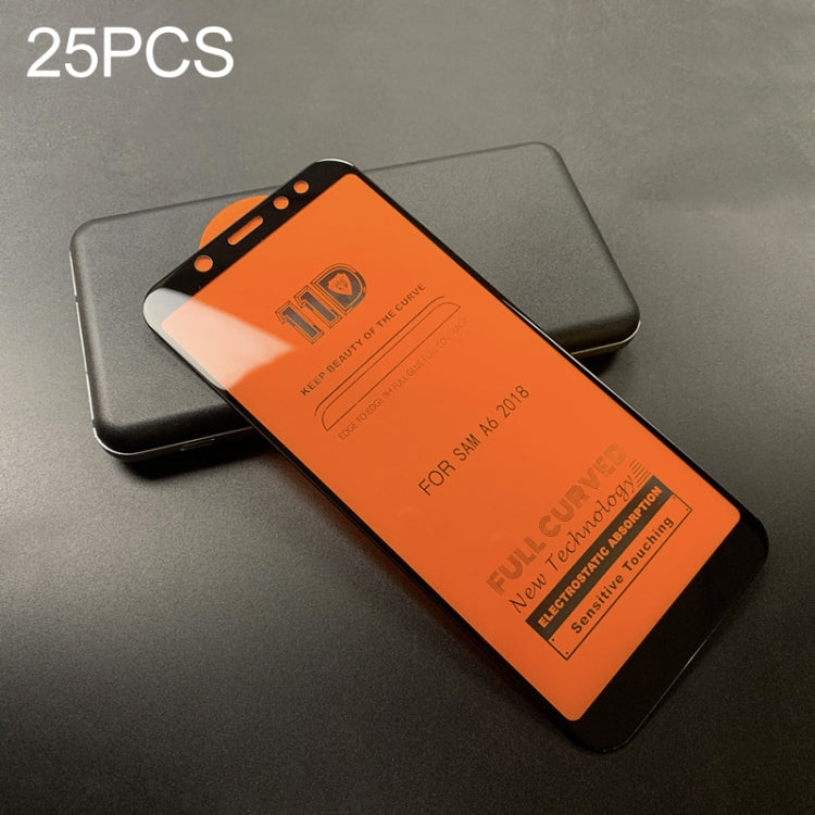 25 PCS mietubl Scratchproof 11D HD Full Glue Full Curved Screen Tempered Glass Film for Galaxy A6 (2018) (Black)