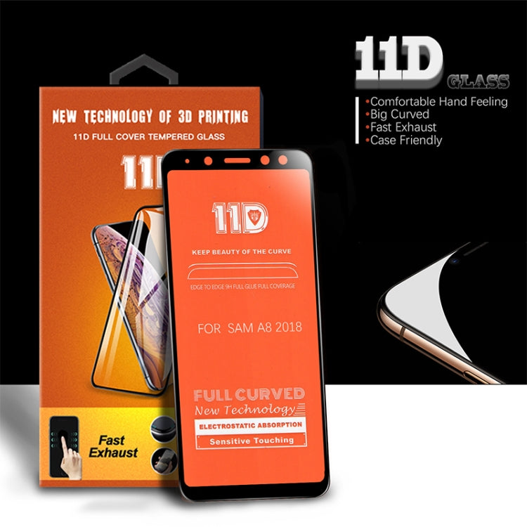 mietubl Scratchproof 11D HD Full Glue Full Curved Screen Tempered Glass Film for Galaxy A8 (2018)(Black)
