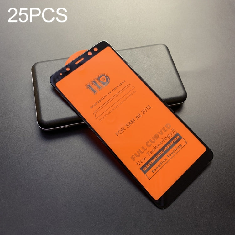 25 PCS mietubl Scratchproof 11D HD Full Glue Full Curved Screen Tempered Glass Film for Galaxy A8 (2018) (Black)