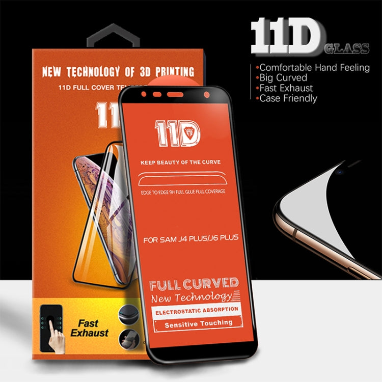 mietubl Scratchproof 11D HD Full Glue Full Curved Screen Tempered Glass Film for Galaxy J4+ / Galaxy J6+ (Black)