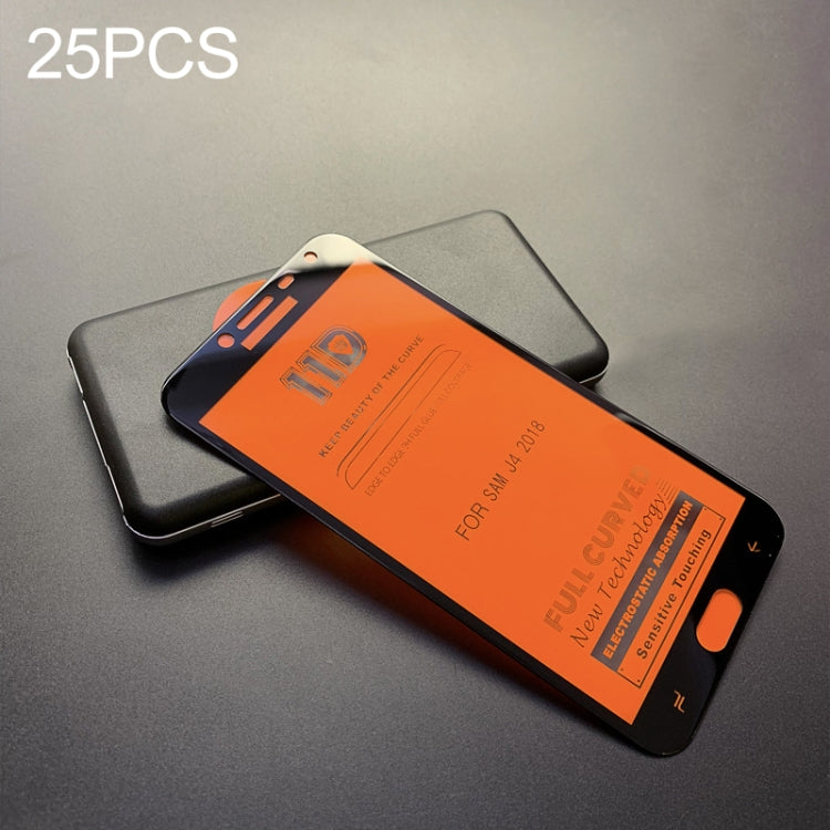 25 PCS mietubl Scratchproof 11D HD Full Glue Full Curved Screen Tempered Glass Film for Galaxy J4 (2018) (Black)