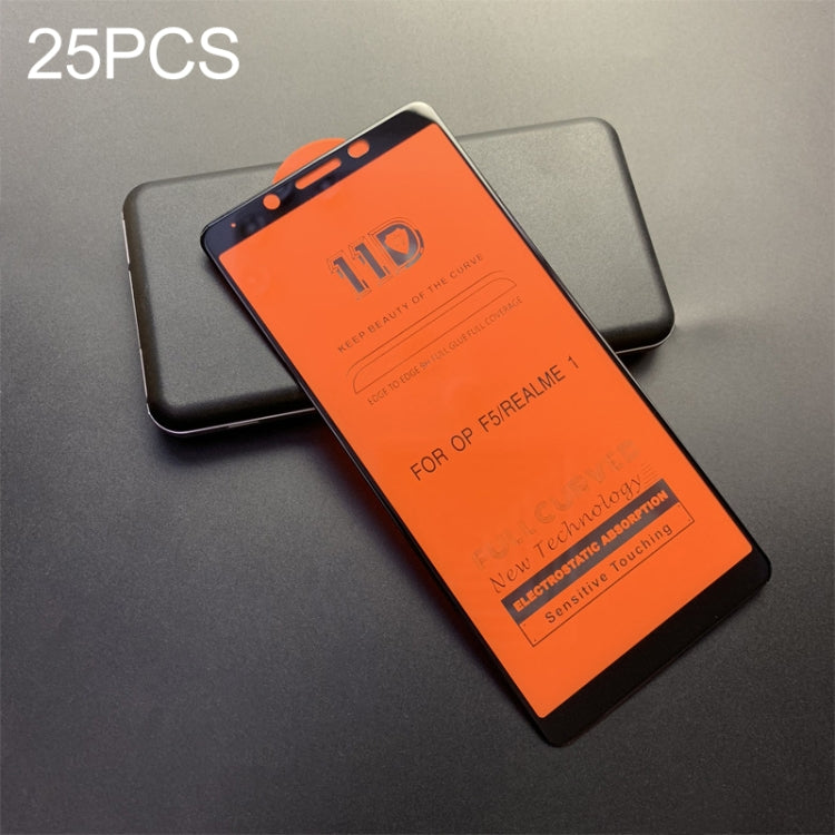 25 PCS mietubl Scratchproof 11D HD Full Glue Full Curved Screen Tempered Glass Film for OPPO F5 / Realme 1(Black)