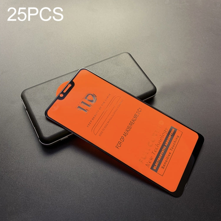 25 PCS mietubl Scratchproof 11D HD Full Glue Full Curved Screen Tempered Glass Film for OPPO A5 / A3s / Realme 2(Black)