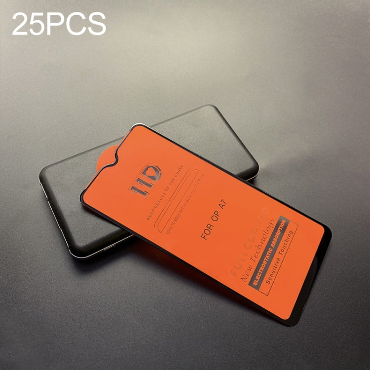 25 PCS mietubl Scratchproof 11D HD Full Glue Full Curved Screen Tempered Glass Film for OPPO A7(Black)