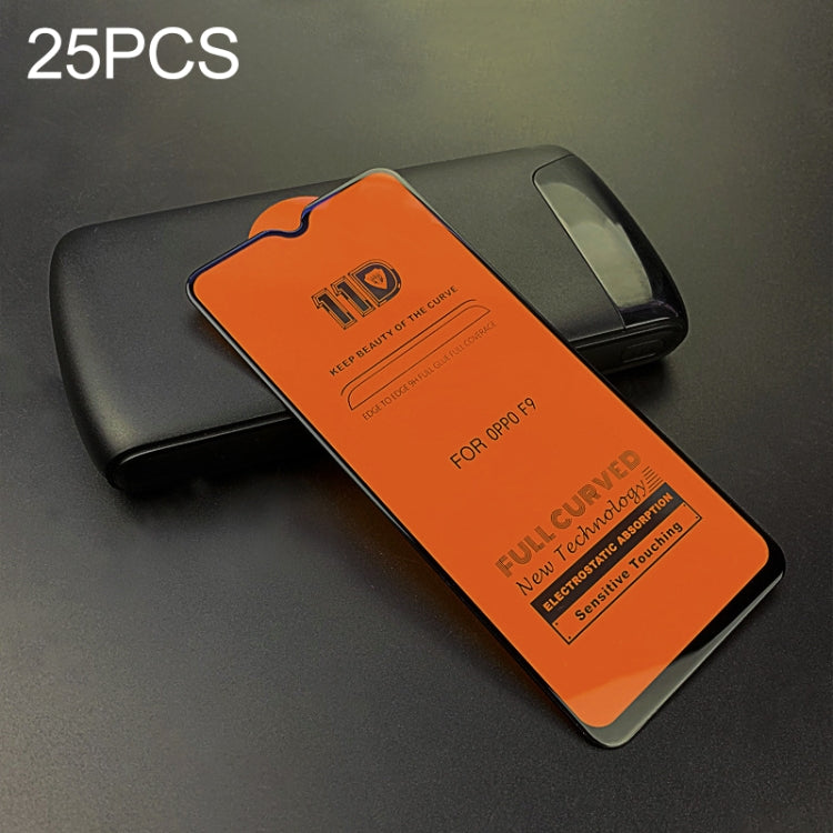 25 PCS mietubl Scratchproof 11D HD Full Glue Full Curved Screen Tempered Glass Film for OPPO F9(Black)