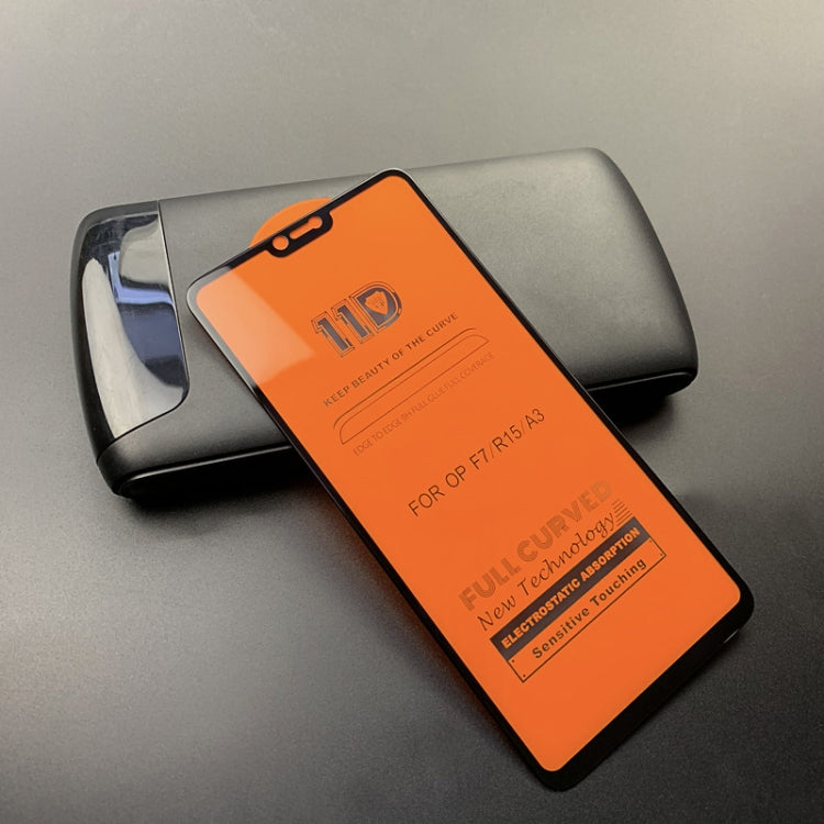 25 PCS mietubl Scratchproof 11D HD Full Glue Full Curved Screen Tempered Glass Film for OPPO F7 / R15 / A3(Black)