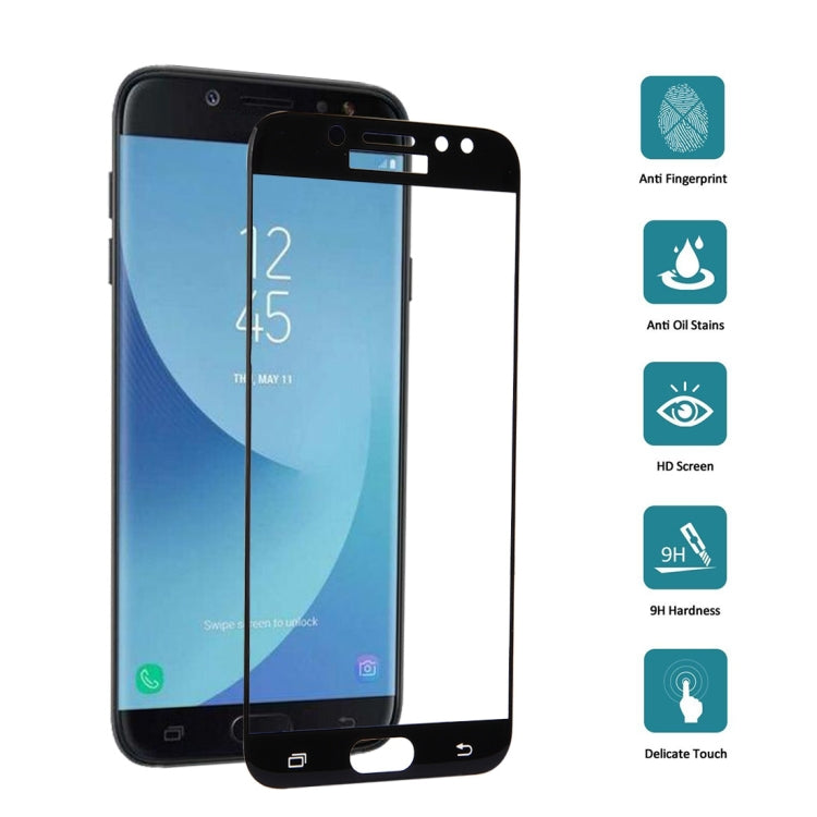 For Galaxy J7 Pro 0.3mm 9H Surface Hardness 3D Curved Silk-screen Full Screen Tempered Glass Screen Protector(Black)