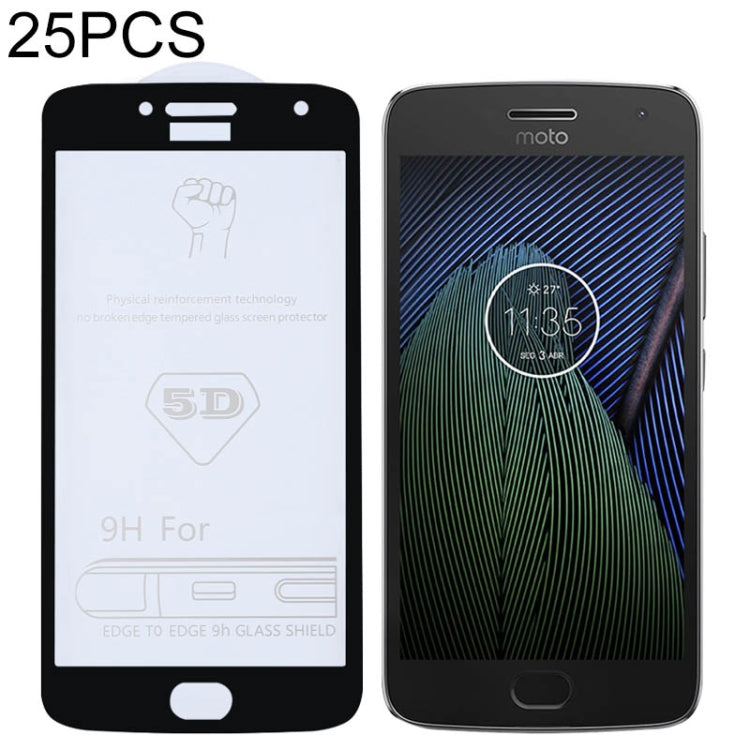 25 PCS 9H 5D Full Glue Full Screen Tempered Glass Film for Motorola Moto G5 Plus