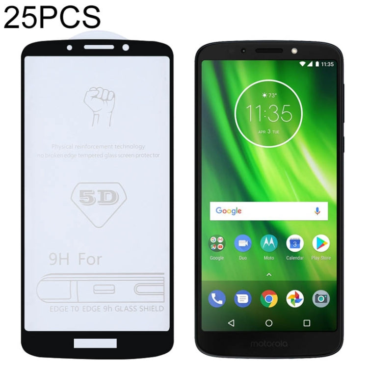 25 PCS 9H 5D Full Glue Full Screen Tempered Glass Film for Motorola Moto G6 Play / E5